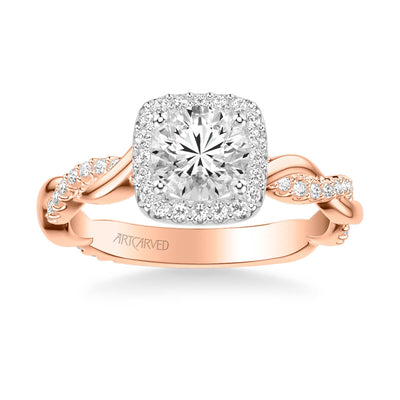 Ciara Contemporary Cushion Halo Twist Diamond Engagement Ring
