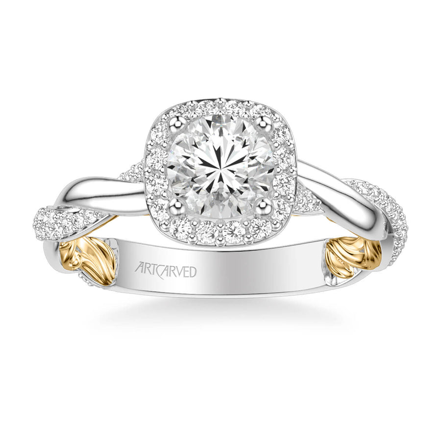 Ainsley Lyric Collection Contemporary Cushion Halo Twist Diamond Engagement Ring