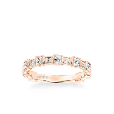 Stackable Band with Bezel Set Princess Diamonds and Milgrain Accents