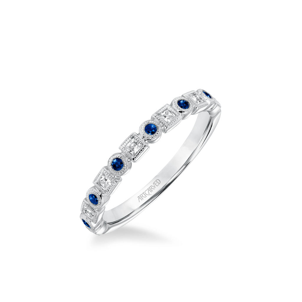 Stackable Band with Alternating Bezel Set Diamonds and Sapphires