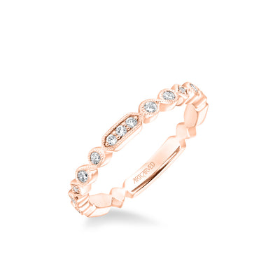Stackable Band with Diamond and Milgrain Multi-Shape Alternating Design