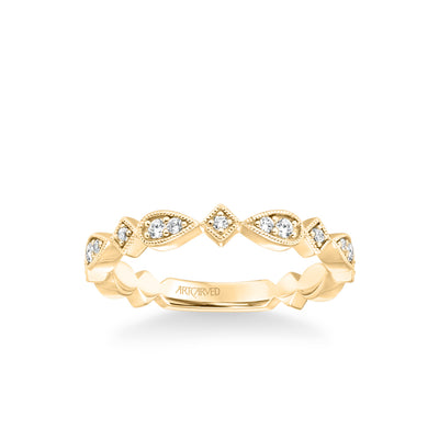 Stackable Band with Diamond and Milgrain Accented Multi-Shape Design