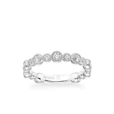Stackable Band with Bezel Set Diamonds and Milgrain Accents