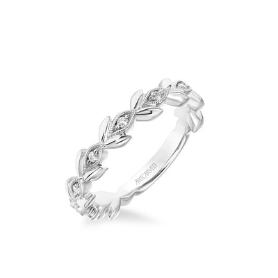Stackable Band with Polished Petals and Diamond and Milgrain Leaf Accents