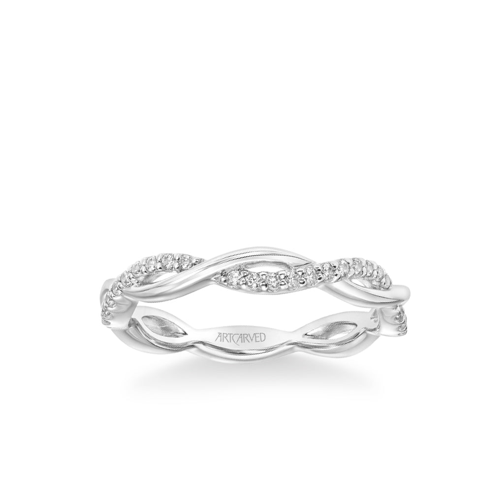 Stackable Band with Half Diamond Half Polished Open Twist