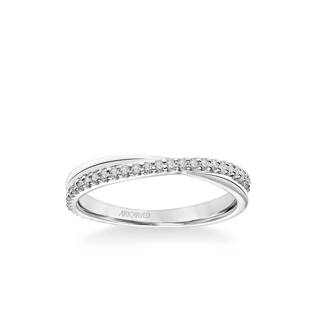 Stackable Band with Diamond and Polished &quot;X&quot; Design