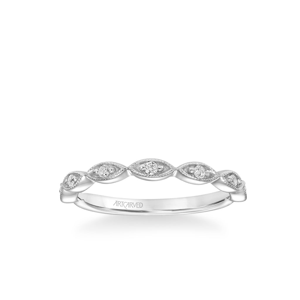 Stackable Band with Diamond and Milgrain Marquis Shape Design