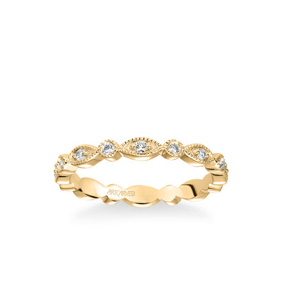 Stackable Eternity Band with Diamond and Milgrain Multi-Shape Alternating Design